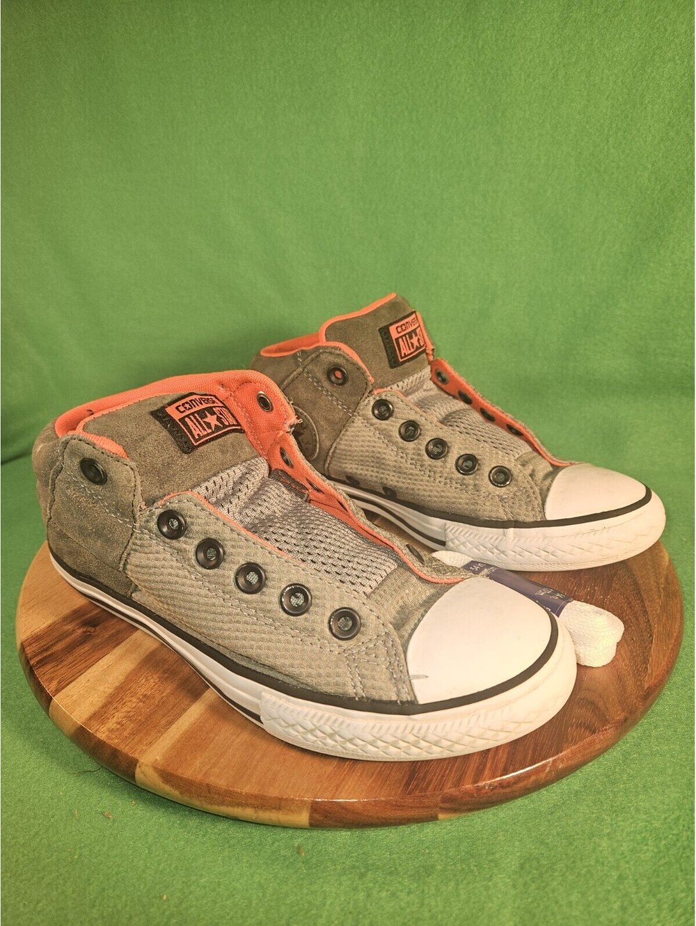 Converse All Star Mid Street Sneakers Gray & Neon Orange. Juniors Size 5